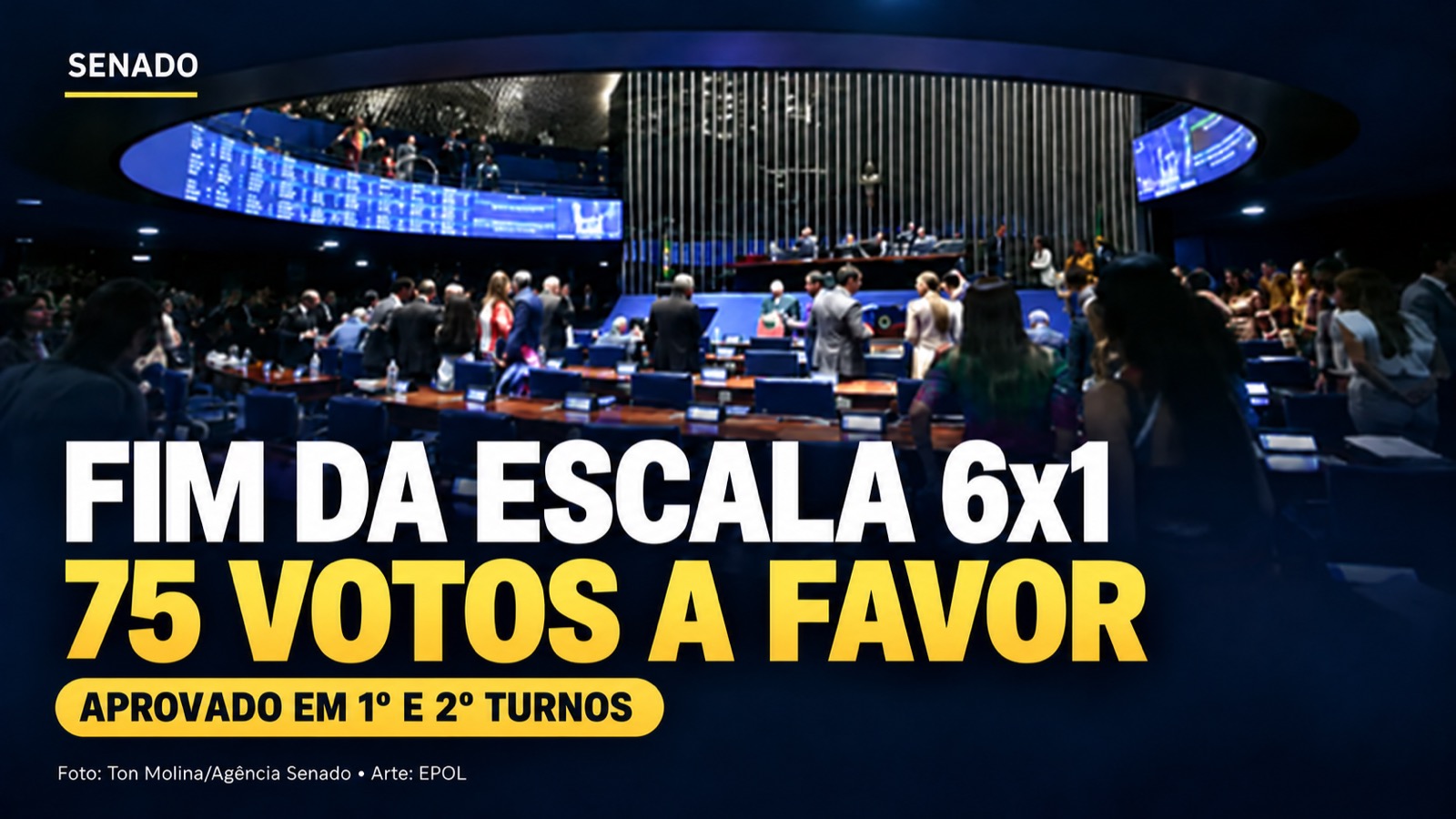 Com coro de “Olê, olê, olê, olá, Lula, Lula”, Senado aprova fim da escala 6×1, com 75 votos favoráveis