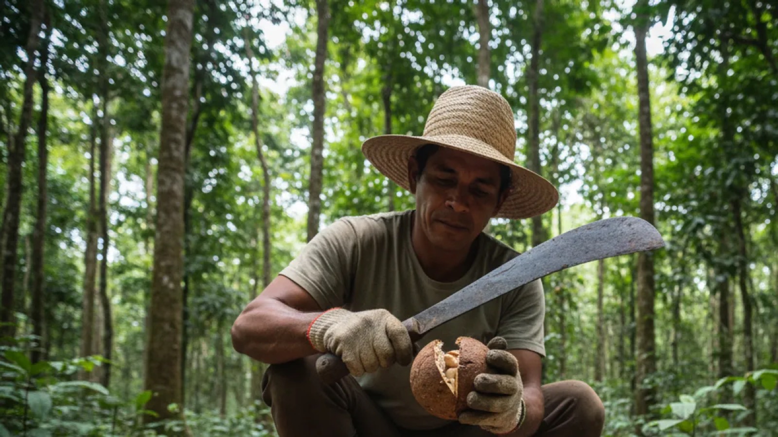 Como quebrar ouriço de castanha no castanhal com terçado